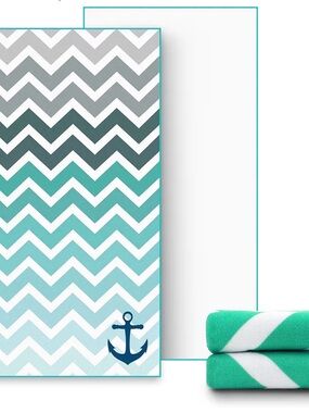Chevron Anchor Beach Towel - Teal & Gray